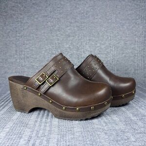Vintage Y2K Brown Platform Clogs Route 66 Women’s Size 7 Shoes Buckle Studs
